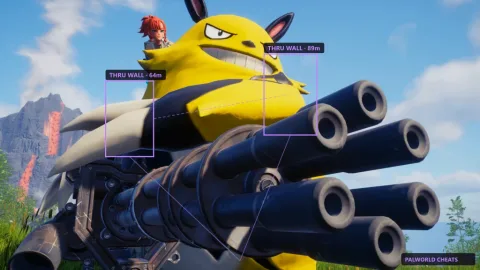 Palworld through-wall boxes on Grizzbolt in combat